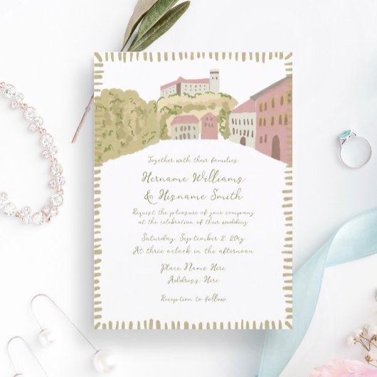 Invitation Main Whimsical tiré Europe Hill Castle Mariage