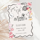 Invitation Main Whimsical tiré floral Scribble Wavy Mariage