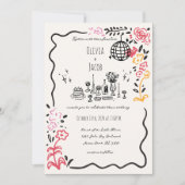Invitation Main Whimsical tiré floral Scribble Wavy Mariage (Devant)