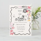 Invitation Main Whimsical tiré floral Scribble Wavy Mariage (Debout devant)