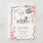 Invitation Main Whimsical tiré floral Scribble Wavy Mariage (Devant)