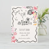 Invitation Main Whimsical tiré floral Scribble Wavy Mariage (Debout devant)