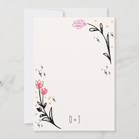 Invitation Main Whimsical tiré floral Scribble Wavy Mariage (Dos)