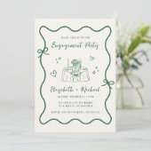 Invitation Main Whimsical tiré Green Cream Engagement Party (Debout devant)
