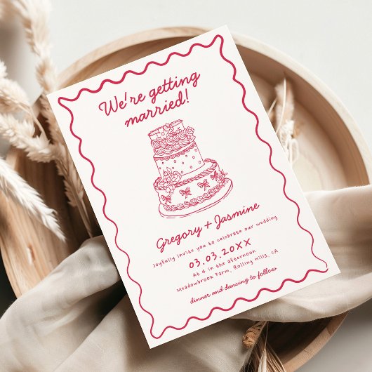 Invitation Main Whimsical tiré main rouge Mariage manuscrit