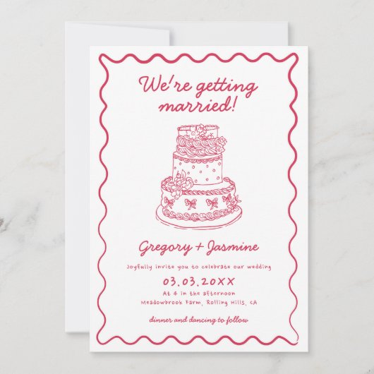 Invitation Main Whimsical tiré main rouge Mariage manuscrit (Devant)