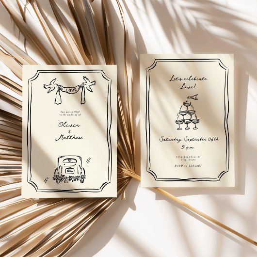 Invitation Main Whimsical tiré Mariage noir