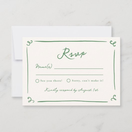 Invitation Main Whimsical tiré mariage vert RSVP (Devant)