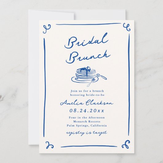 Invitation Main Whimsical tiré Marine Blue Bridal Brunch (Devant)