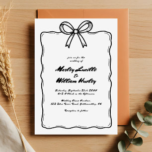 Invitation Main Whimsical tiré Quirky Black White Mariage