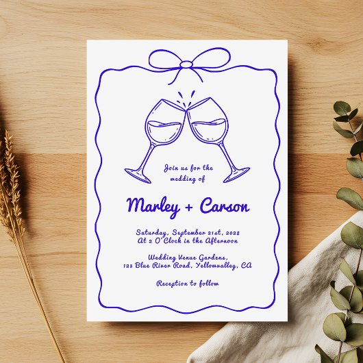Invitation Main Whimsical tiré Quirky Royal Blue Mariage
