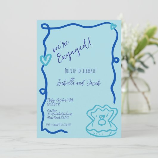 Invitation Main Whimsical tiré Quirky Wavy Engagement Party (Debout devant)