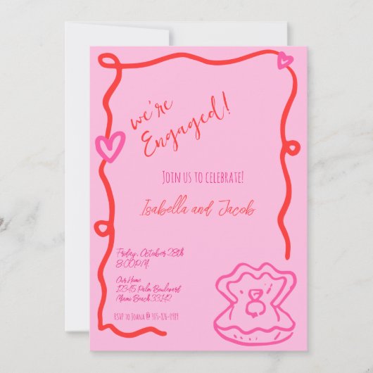 Invitation Main Whimsical tiré Quirky Wavy Engagement Party (Devant)