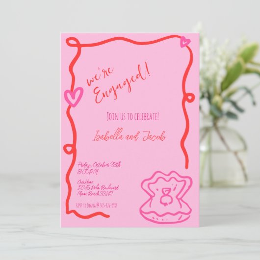Invitation Main Whimsical tiré Quirky Wavy Engagement Party (Debout devant)