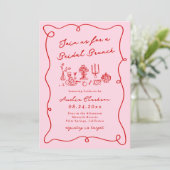 Invitation Main Whimsical tiré rose et rouge Brunch nuptial (Debout devant)