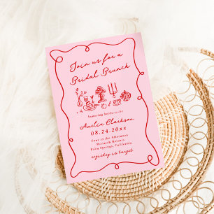 Invitation Main Whimsical tiré rose et rouge Brunch nuptial