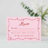 Invitation Main Whimsical tiré rose et rouge mariage RSVP (Debout devant)