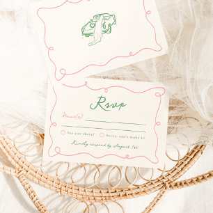 Invitation Main Whimsical tiré rose et vert mariage RSVP