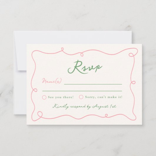 Invitation Main Whimsical tiré rose et vert mariage RSVP (Devant)