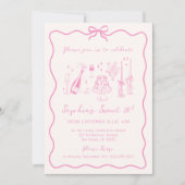 Invitation Main Whimsical tiré rose fête d'anniversaire (Devant)