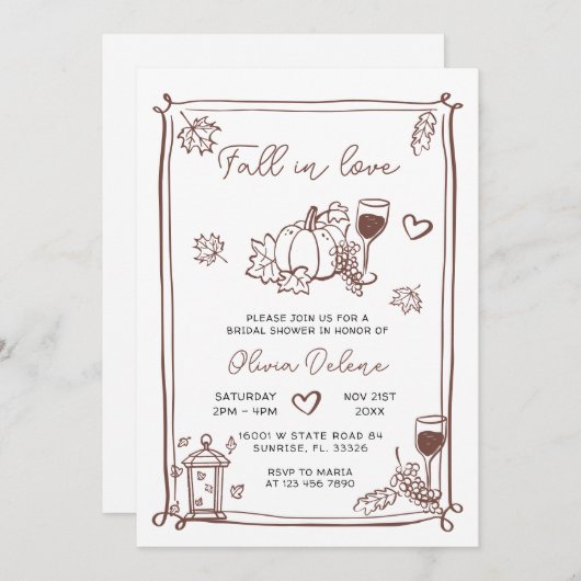 Invitation Main Whimsical Tiré Tomber Dans La Fête des mariée (Devant / Derrière)