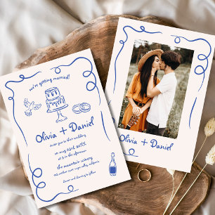 Invitation Main Whimsical tiré Vintage Photo Blue Mariage