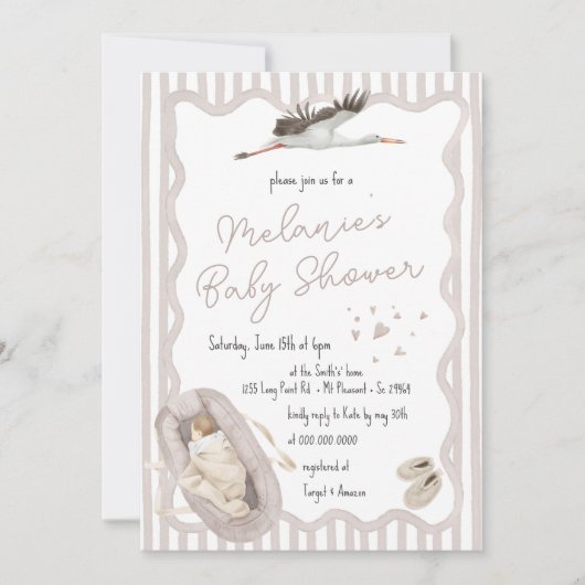 Invitation Main Whimsical Tirée Beige Baby shower neutre (Devant)