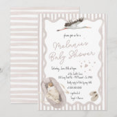 Invitation Main Whimsical Tirée Beige Baby shower neutre (Devant / Derrière)