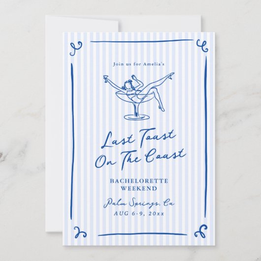 Invitation Main Whimsical Tirée Bleu Dernier Toast Week-end (Devant)