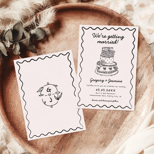Invitation Main Whimsical Tirée main manuscrite Mariage irky