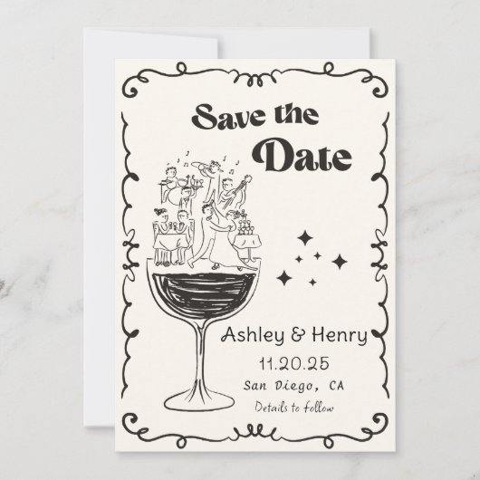 Invitation Main Whimsical Tirée Mariage Quirky Enregistrer La (Devant)