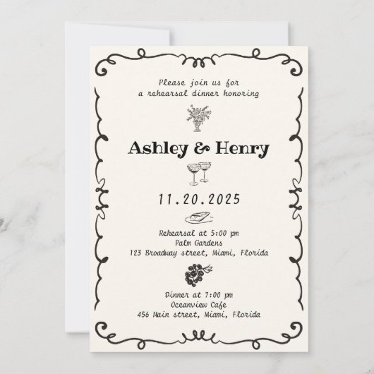 Invitation Main Whimsical Tirée Quirky La Nuit Avant (Dos)