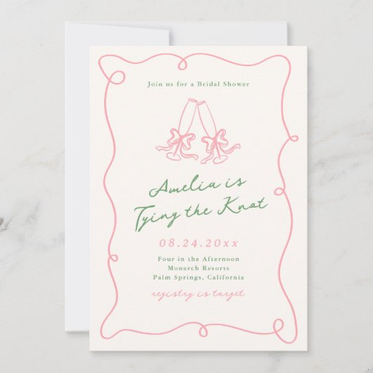 Invitation Main Whimsical tirée rose et Fête des mariées vert (Devant)