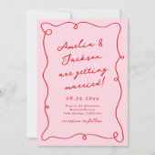 Invitation Main Whimsical tirée rose et Mariage rouge (Devant)