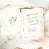 Invitation Main Whimsical tirée rose et Mariage vert