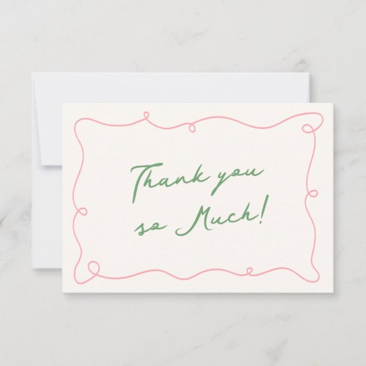 Invitation Main Whimsical tirée rose et Merci vert (Devant)