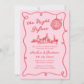 Invitation Main Whimsical Tirée rose & rouge nuit avant (Devant)