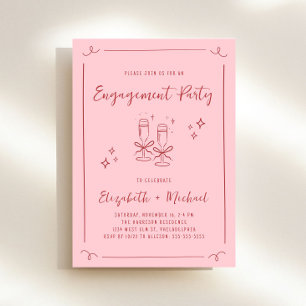 Invitation Main Whimsical tirée rose rouge Parti d'engagement