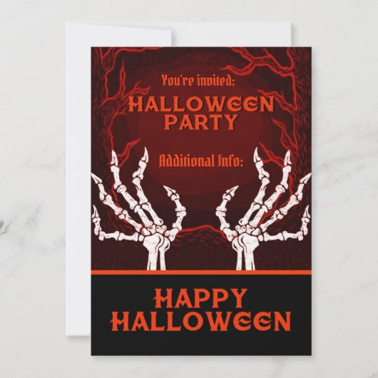Invitation Mains de squelette orange (Devant)