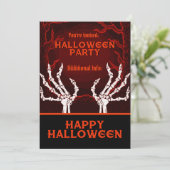 Invitation Mains de squelette orange (Debout devant)