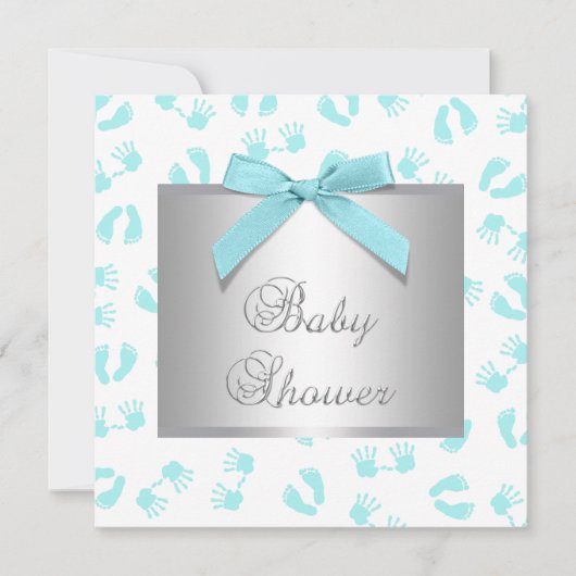 Invitation Mains Pieds Bébé Bleu Turquoise Baby Shower (Devant)