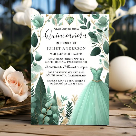 Invitation Maintenant Arbres Monnaie Or Glam Emerald Green Qu