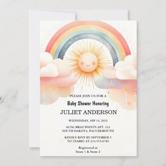 Invitation Maintenant Boy Pink unique Sky Cloud Baby shower s (Devant)