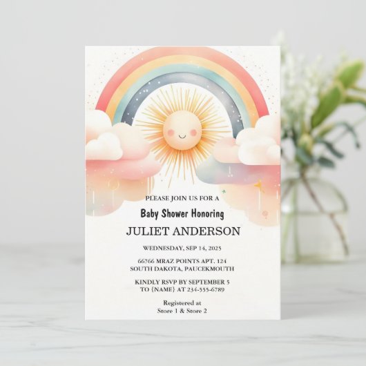 Invitation Maintenant Boy Pink unique Sky Cloud Baby shower s (Debout devant)