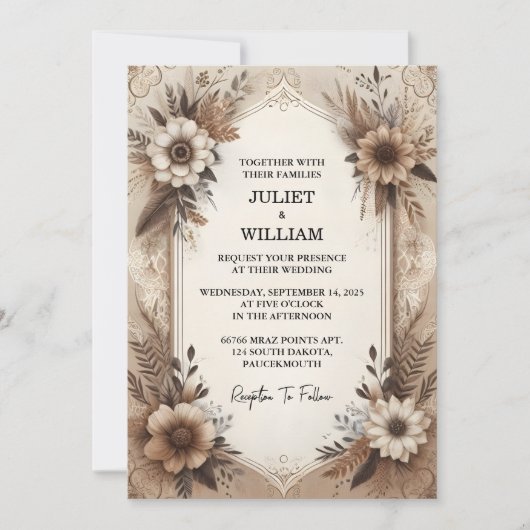 Invitation Maintenant Brown Automne Bois Paperie Recyclé Mari (Devant)