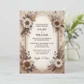 Invitation Maintenant Brown Automne Bois Paperie Recyclé Mari (Debout devant)