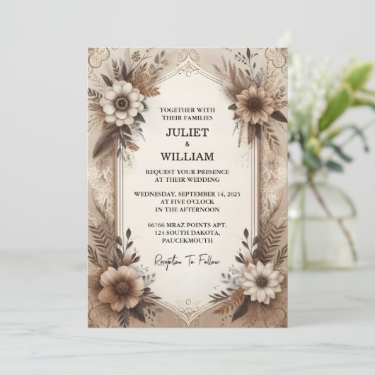 Invitation Maintenant Brown Automne Bois Paperie Recyclé Mari (Debout devant)