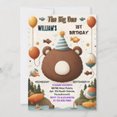 Invitation Maintenant Brown Fun Fish Boy Cute Baby Bear 1er a (Devant)