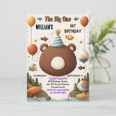 Invitation Maintenant Brown Fun Fish Boy Cute Baby Bear 1er a (Debout devant)