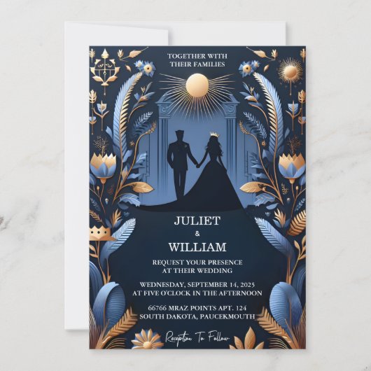 Invitation Maintenant Castle Luxury Fuchsia Crown Royal Blue  (Devant)